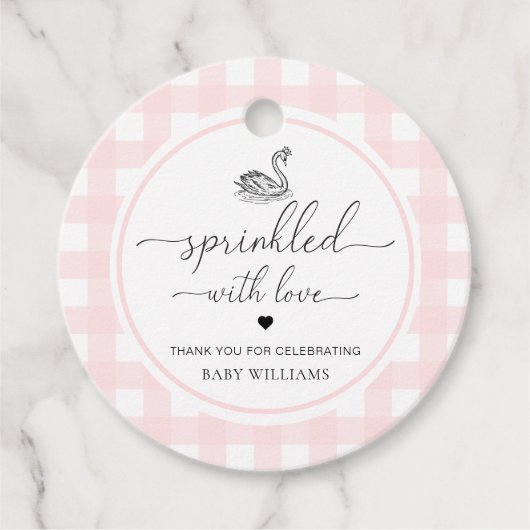 Swan Pink Gingham gestrooid met liefde Bedankjes Labels (Voorkant)