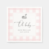 Swan Pink Gingham Oh Baby papieren servet (Voorkant)