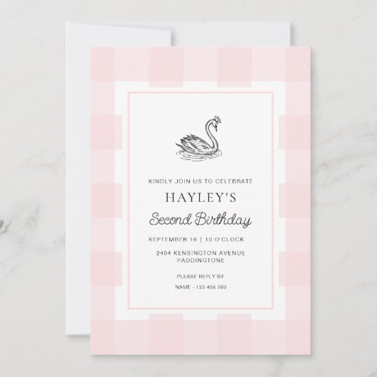 Swan Pink Gingham Verjaardag Kaart (Voorkant)