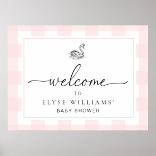Swan Pink Gingham Welkomstbord Poster