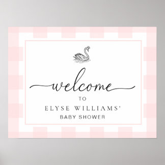 Swan Pink Gingham Welkomstbord Poster