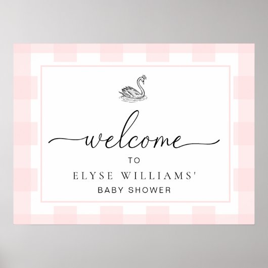 Swan Pink Gingham Welkomstbord Poster (Voorkant)