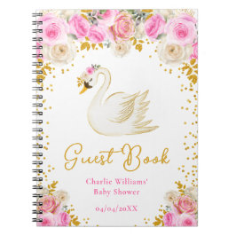 Swan Pink Gold Rozen Baby shower Gastenboek Notitieboek