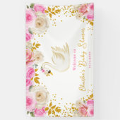 Swan Pink Gold Rozen Baby shower Welkom Spandoek (Verticaal)