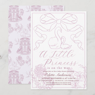Swan Pink Toile de Jouy Meisje Baby shower Kaart