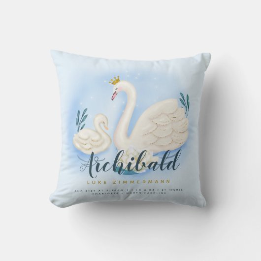 Swan Pond Gold Baby Blue op maat van geboorte Kussen (Voorkant)
