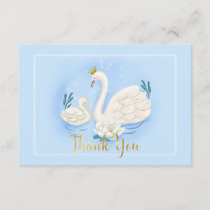 Swan Pond Gold Blue Baby shower Hartelijk dank Informatiekaartje