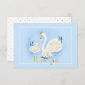 Swan Pond Gold Blue Baby shower Hartelijk dank Informatiekaartje (Voorkant / Achterkant)
