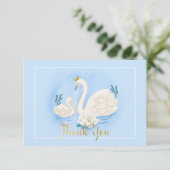 Swan Pond Gold Blue Baby shower Hartelijk dank Informatiekaartje (Staand voorkant)