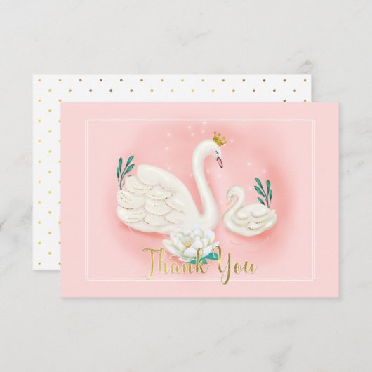 Swan Pond Gold Pink Baby shower Hartelijk dank Informatiekaartje (Voorkant / Achterkant)