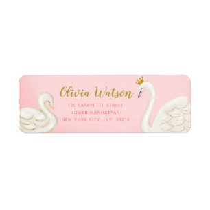 Swan Pond Goud Roze Baby shower Gepersonaliseerd Etiket