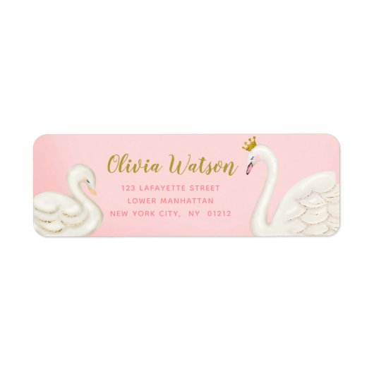 Swan Pond Goud Roze Baby shower Gepersonaliseerd Etiket (Voorkant)