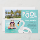 Swan Pool Float | Foto van Kids Birthday Party Kaart (Voorkant)
