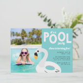 Swan Pool Float | Foto van Kids Birthday Party Kaart (Staand voorkant)