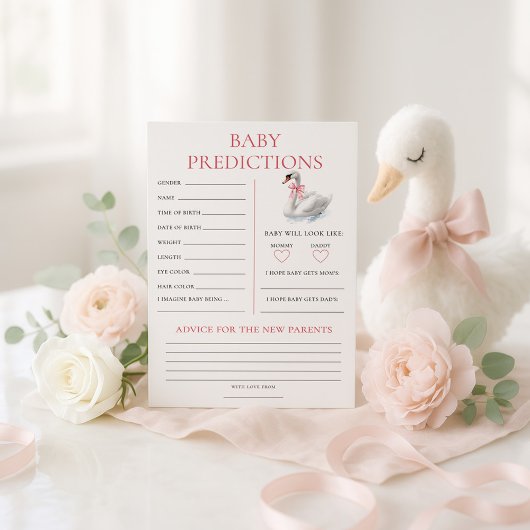 Swan Predictions Baby Shower Game Card Kaart