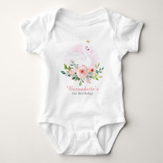 Swan Princess 1st Birthday Baby Bodysuit (Voorkant)