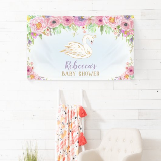 Swan Princess Baby shower Achtergrond Muurdecorati Spandoek (Insitu)