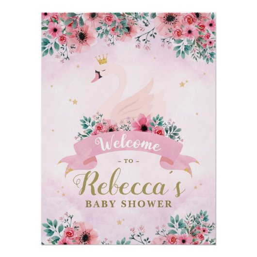 Swan Princess Baby shower Welkomstteken Perfect Poster (Voorkant)