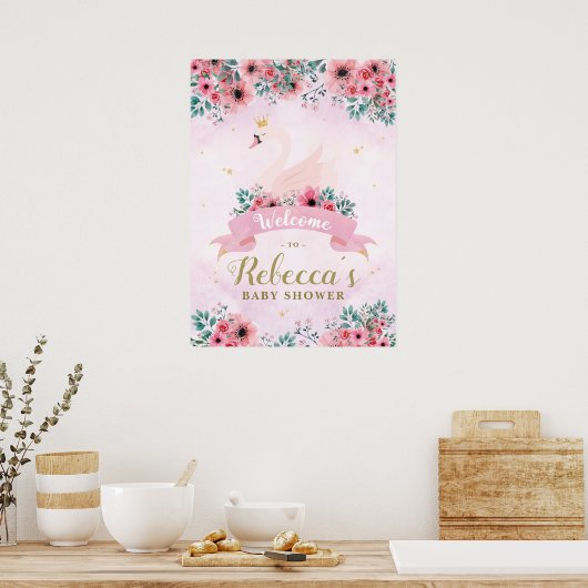 Swan Princess Baby shower Welkomstteken Poster (Keuken)