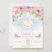 Swan Princess Birthday Invitation Floral Girl Kaart (Voorkant)
