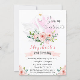 Swan Princess Birthday Party Invitation Kaart