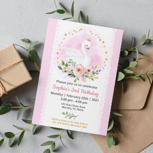 Swan Princess Birthday Party Invitation Kaart