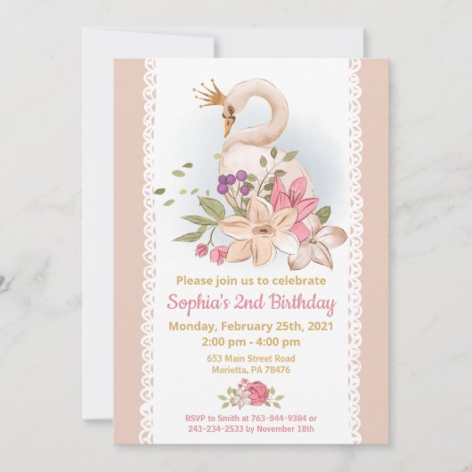 Swan Princess Birthday Party Kaart (Voorkant)