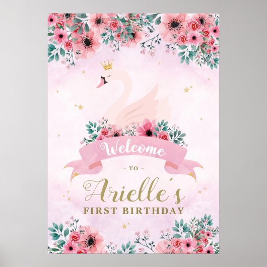 Swan Princess Birthday Party Welcome Sign Poster (Voorkant)
