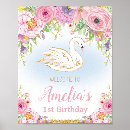 Swan Princess Birthday Welcome Sign Poster (Voorkant)