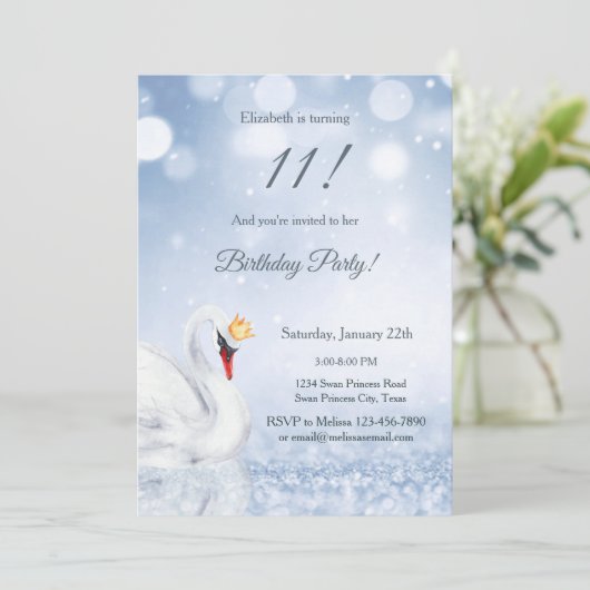 Swan Princess Blue Glitter Winter Girls Birthday Kaart (Staand voorkant)