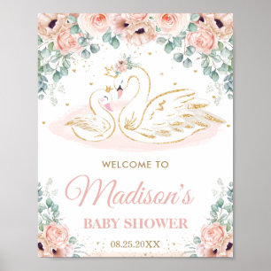 Swan Princess Blush Floral Baby shower Welkom Poster