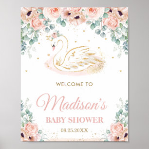 Swan Princess Blush Floral Baby shower Welkom Poster