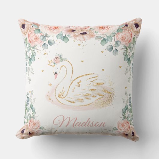 Swan Princess Blush Peach Pink Floral Greenery Kussen (Voorkant)