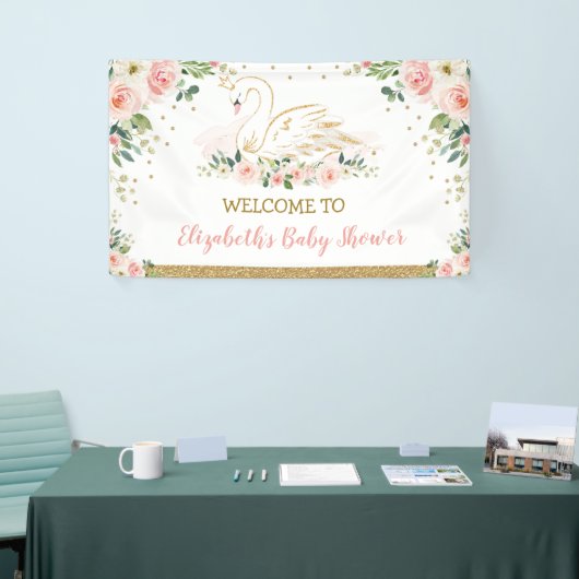 Swan Princess Blush Pink Floral Baby Girl Backdrop Spandoek (Beurs)