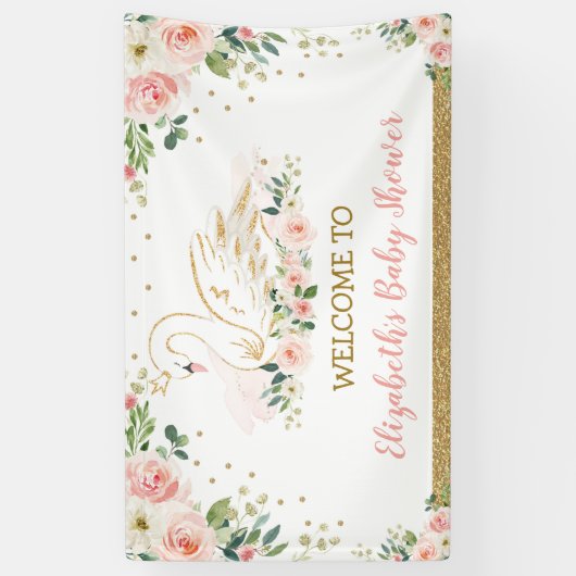 Swan Princess Blush Pink Floral Baby Girl Backdrop Spandoek (Verticaal)