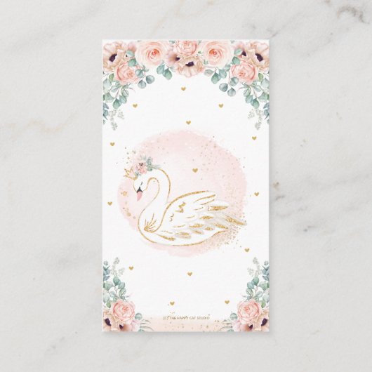 Swan Princess Blush Pink Floral Diaper Raffle Informatiekaartje (Achterkant)