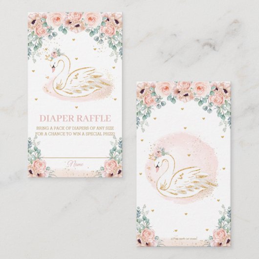 Swan Princess Blush Pink Floral Diaper Raffle Informatiekaartje (Voorkant / Achterkant)