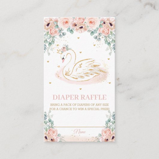 Swan Princess Blush Pink Floral Diaper Raffle Informatiekaartje (Voorkant)