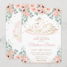 Swan Princess Blush Pink Poppy Floral Baby shower Kaart