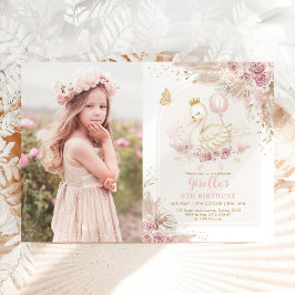 Swan Princess Boho Pink Floral Birthday Kaart
