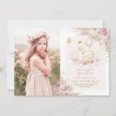 Swan Princess Boho Pink Floral Birthday Kaart (Voorkant)