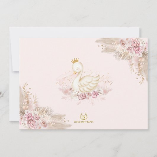  Swan Princess Boho Pink Floral Birthday Kaart (Achterkant)
