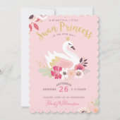 Swan Princess Florals & Greenery Girl Baby shower Kaart (Voorkant)