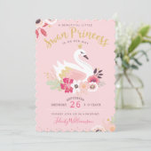 Swan Princess Florals & Greenery Girl Baby shower Kaart (Staand voorkant)