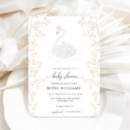 Swan Princess Girl Baby shower Invitation Kaart