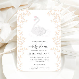 Swan Princess Girl Baby shower Invitation Kaart