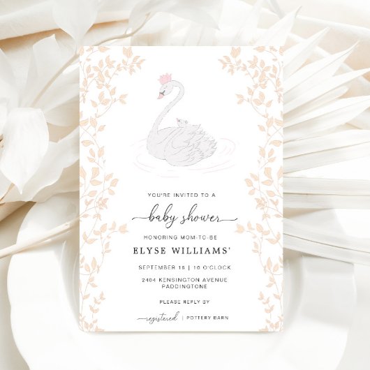 Swan Princess Girl Baby shower Invitation Kaart