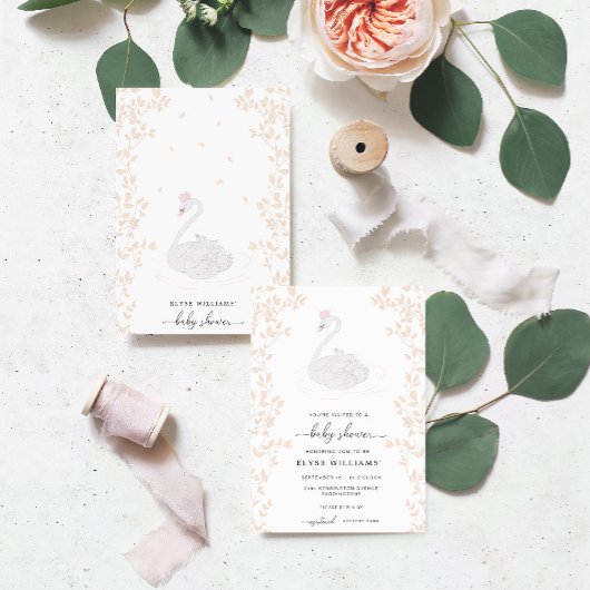 Swan Princess Girl Baby shower Invitation Kaart