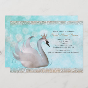 Swan Princess Glitter Birthday Party Kaart