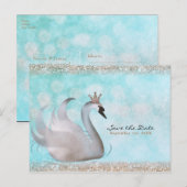 Swan Princess Glitter Sprookje Save the Date Aankondigingskaart (Voorkant / Achterkant)